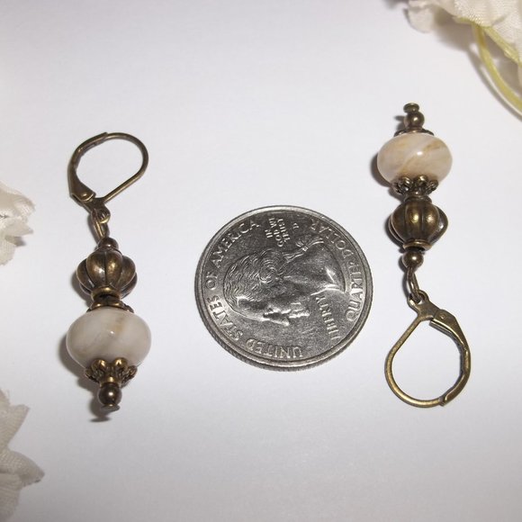 Boho Earrings, Earrings, Cream and Bronze Earrings, Cream Earring, Earring, 7665 - Picture 3 of 8